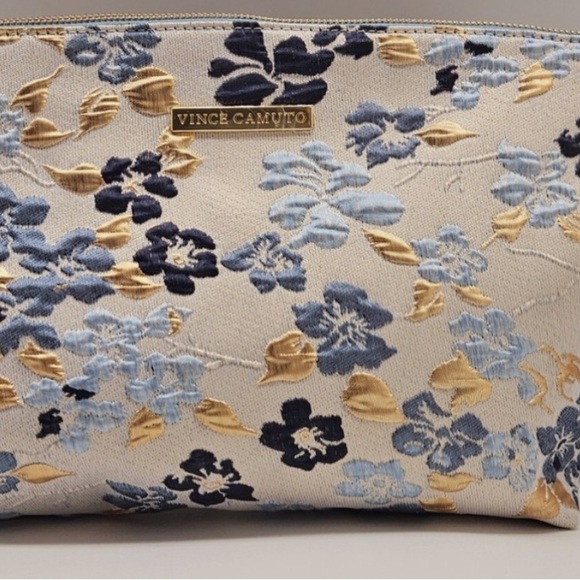 Beautiful Vince Camuto Blue and Gold Floral Women's Makeup Bag NWT - Picture 12 of 12